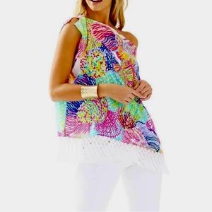 Lilly Pulitzer Jasmine Caftan Fringe Top Tunic – Roar of the Seas – Resort Chic!